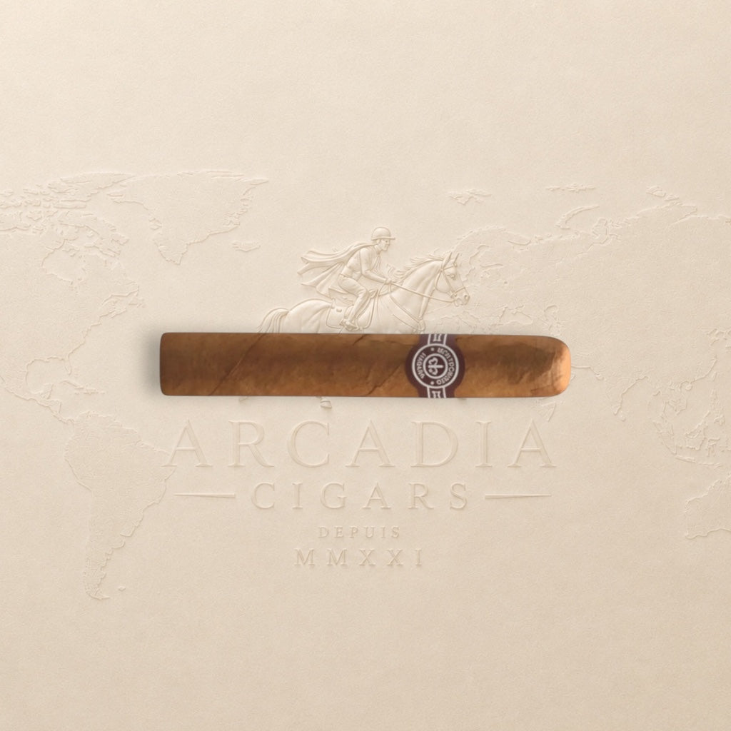 Arcadia Cigars Montecristo No. 5 Perla cigar, 4" length, with notes of cedar and nuts.