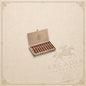 Arcadia Cigars open wooden box of Montecristo Petit Edmundo Cuban cigars featuring signature bands on a beige background