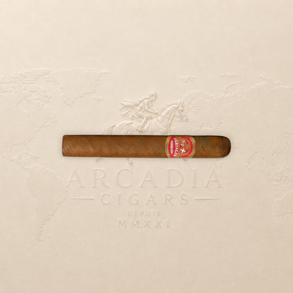 Arcadia Cigars Partagás Mille Fleurs Cuban Petit Corona cigar with red and gold band. Medium-bodied smoke.