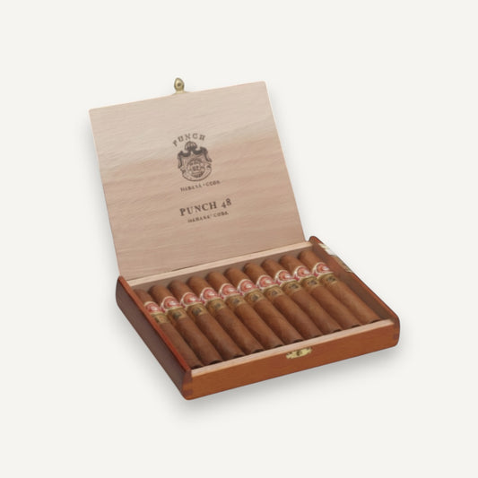 Arcadia Cigars Punch 48 LCDH Exclusive cigars in a wooden box. Medium-bodied with cedar, nut, and spice notes.