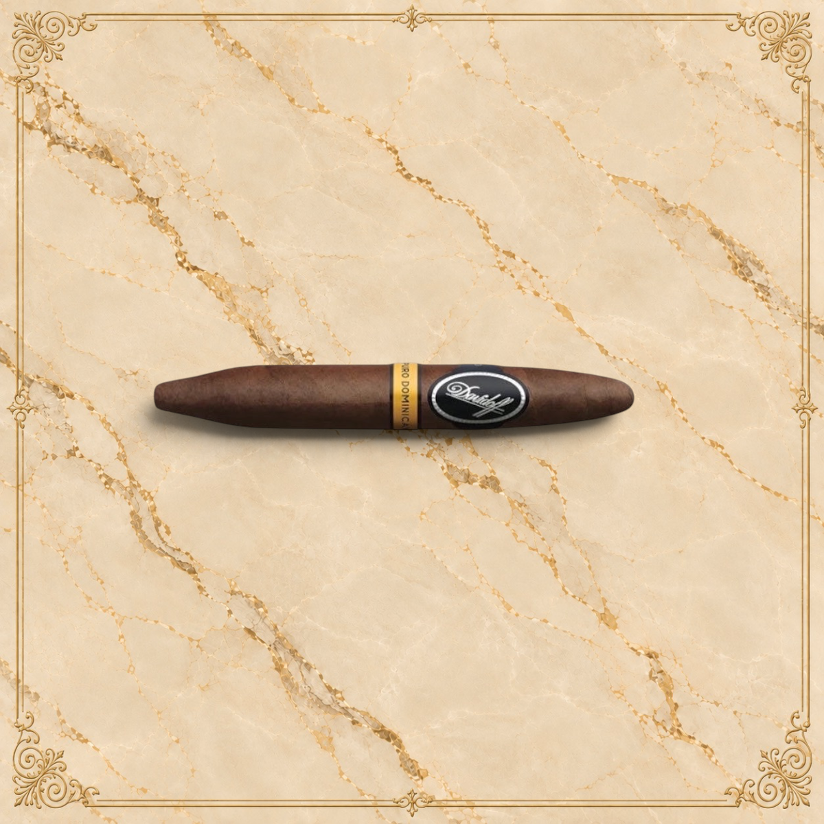 Arcadia Cigars Davidoff Puro Dominicano Perfecto cigar with a tapered shape on a textured cream background