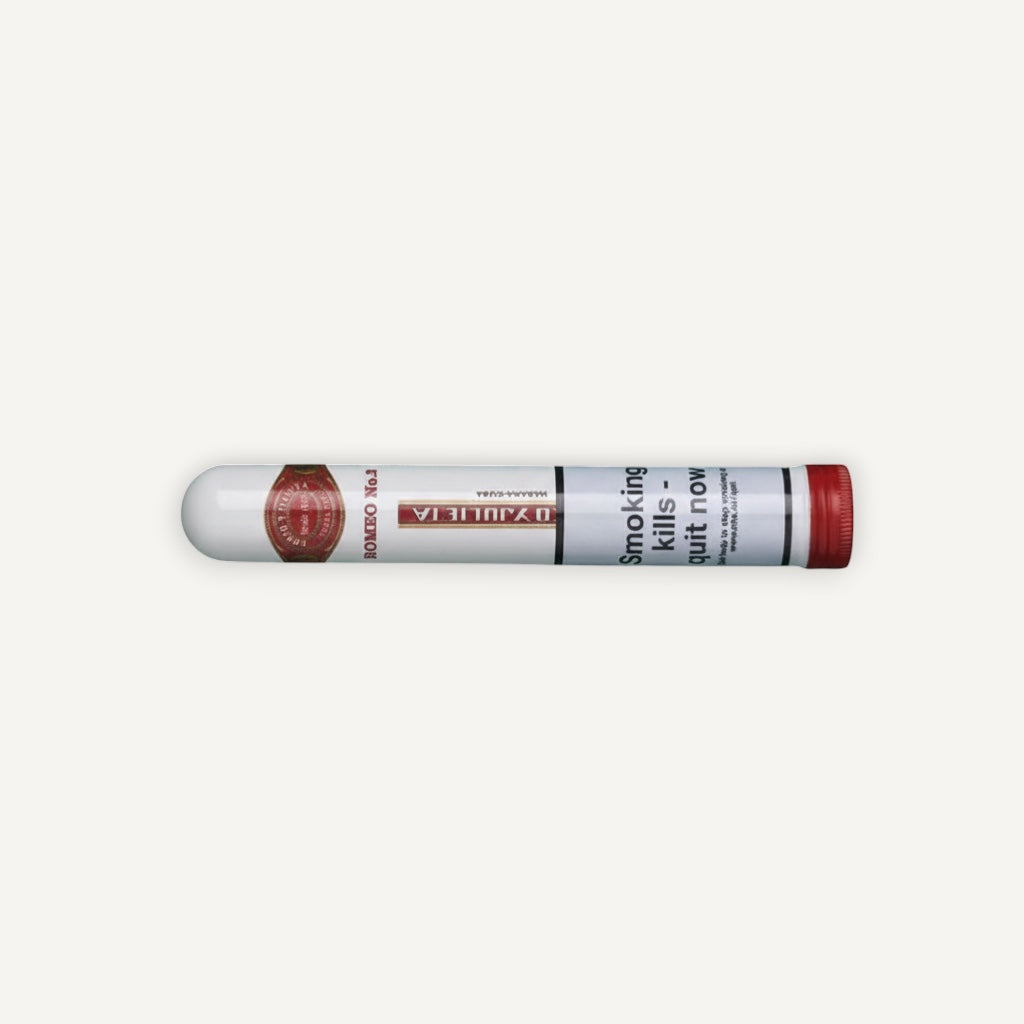 Arcadia Cigars Romeo y Julieta No. 2 Petit Corona Tubos cigar, featuring a balanced Cuban experience with cedar and nut notes.