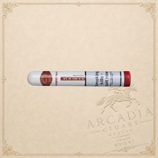 Arcadia Cigars Romeo y Julieta No. 2 Petit Corona Tubos cigar, featuring a balanced Cuban experience with cedar and nut notes.