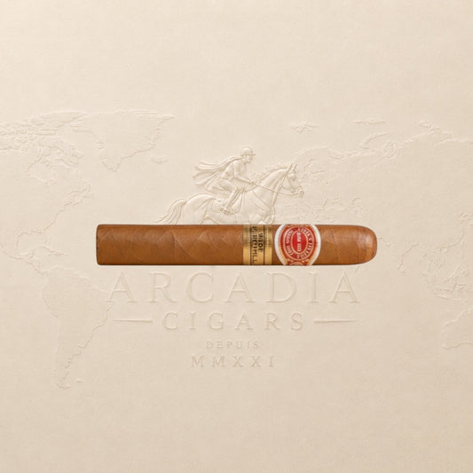 Arcadia Cigars Romeo y Julieta Wide Churchill cigar, medium-bodied with cedar, cream, and coffee notes.