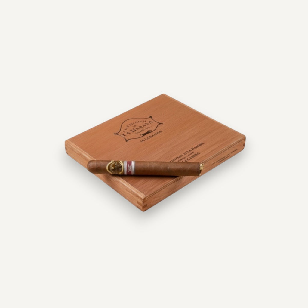 Arcadia Cigars San Cristóbal de la Habana La Cabaña Edición Regional Cuba 2019 cigar on wooden box. Medium-bodied with cream, cedar, and spice notes.
