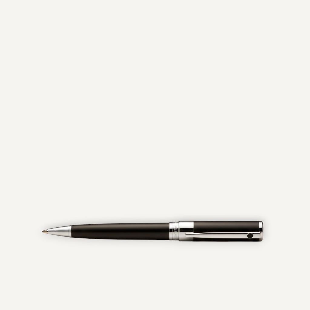 Arcadia Cigars S.T. Dupont D-Initial black lacquer fountain pen with chrome accents and stainless steel nib.