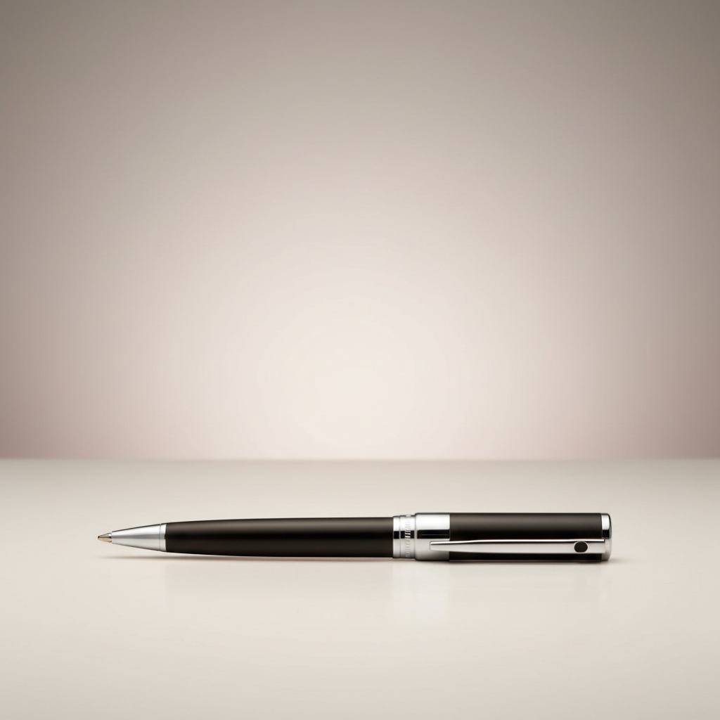 Arcadia Cigars S.T. Dupont D-Initial black lacquer fountain pen with chrome accents and stainless steel nib.