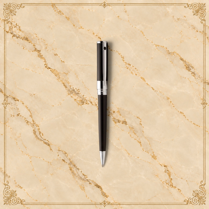 Arcadia Cigars S.T. Dupont D-Initial black lacquer fountain pen with chrome accents and stainless steel nib.