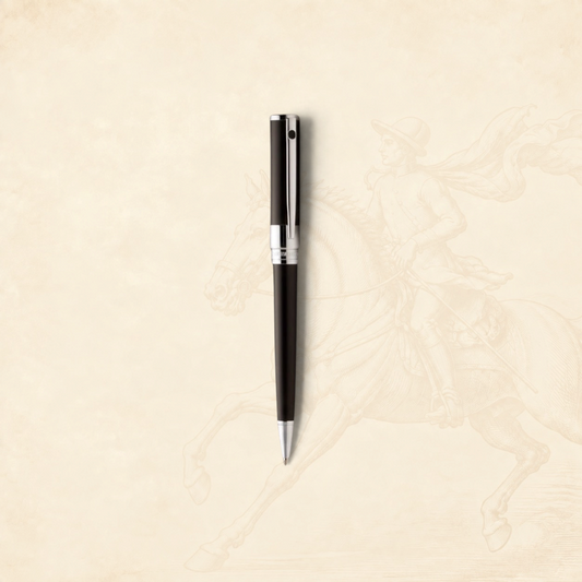 Arcadia Cigars S.T. Dupont D-Initial black lacquer fountain pen with chrome accents and stainless steel nib.