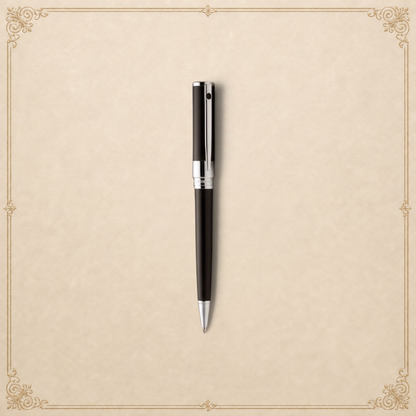 Arcadia Cigars S.T. Dupont D-Initial black lacquer fountain pen with chrome accents and stainless steel nib.