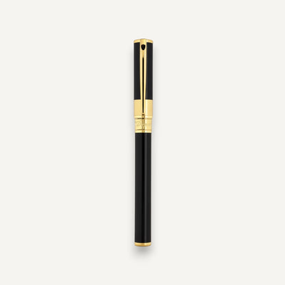 Arcadia Cigars S.T. Dupont D-Initial black lacquer and gold rollerball pen with classic design.