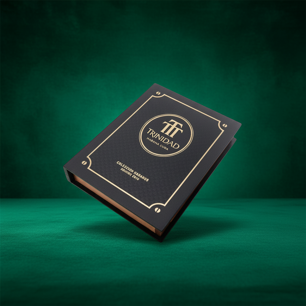 Arcadia Cigars Trinidad Casilda Colección Habanos 2019 cigar box, black with gold trim and logo.