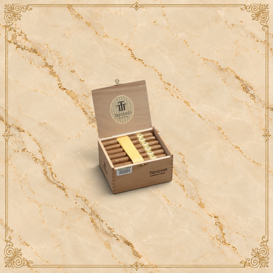 Arcadia Cigars Trinidad Coloniales Petit Corona cigars in a wooden box. Medium strength Cuban cigars with cedar, cream, and spice notes.