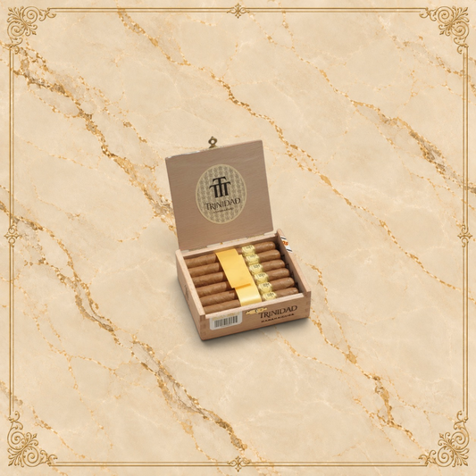 Arcadia Cigars Trinidad Reyes petit corona cigars in a wooden box. Medium strength Cuban cigars with creamy, woody notes.