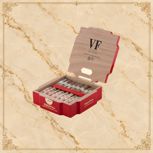 Arcadia Cigars Vegafina Magnum Year of the Dragon 2024 limited edition cigars in a red and wood collector box.