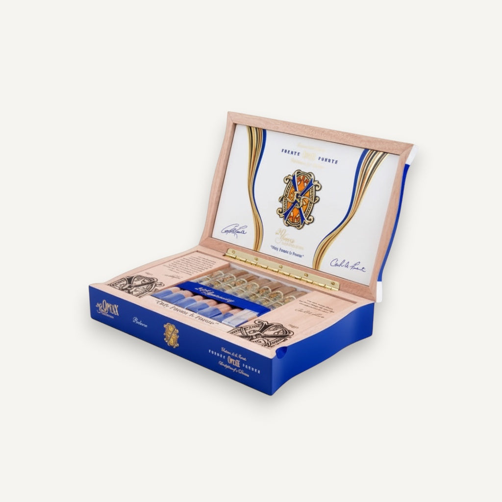Arcadia Cigars Arturo Fuente Opus X 20 Years Believe cigar box. Full-bodied, handcrafted Dominican cigars.