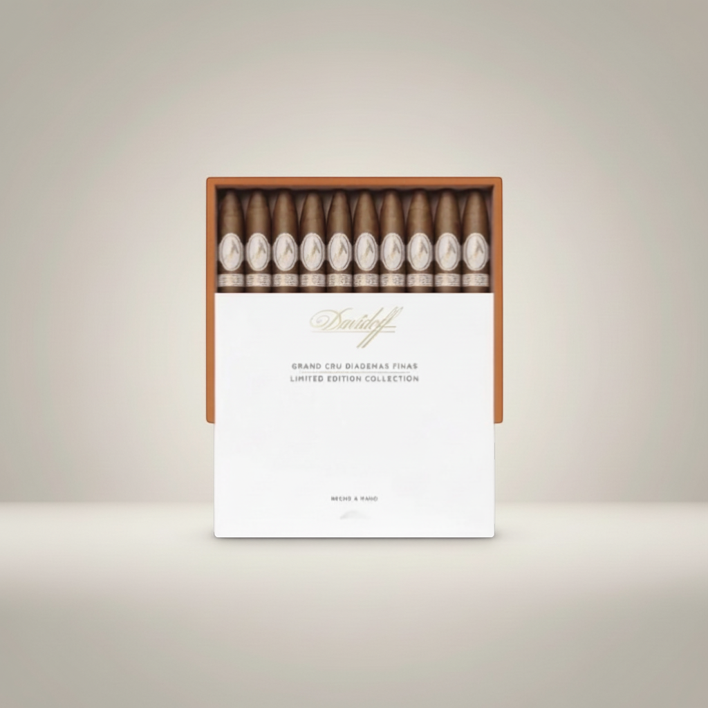 Arcadia Cigars Davidoff Grand Cru Diademas Finas Limited Edition cigars in a box. Medium-bodied, 165mm, 50 ring gauge.