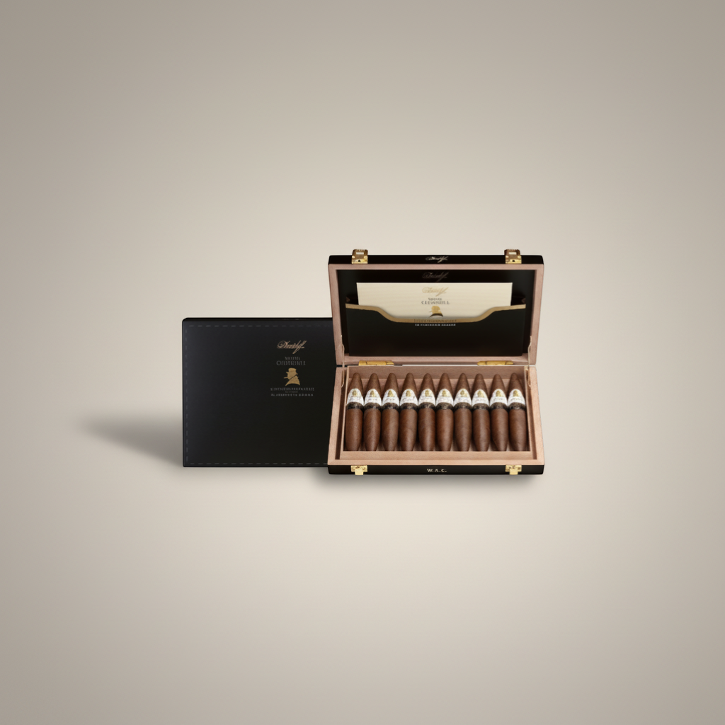 Arcadia Cigars Davidoff Winston Churchill Limited Edition 2022 Perfecto cigars in a luxury lacquered box. Medium-full body.