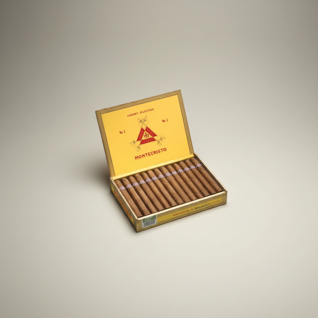Arcadia Cigars Montecristo No. 3 box of 25 corona cigars, medium-bodied with cedar and leather notes.