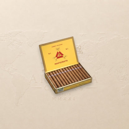 Arcadia Cigars Montecristo No. 3 box of 25 corona cigars, medium-bodied with cedar and leather notes.