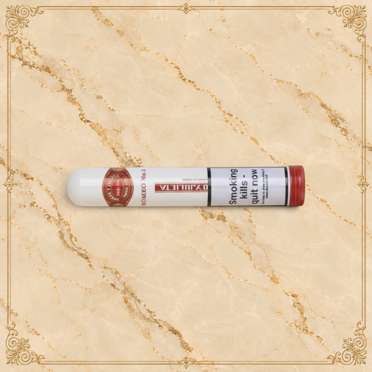 Arcadia Cigars Romeo y Julieta No. 3 Tubos cigar, mild Cuban smoke with wood and nut notes, ideal for short smoking occasions.