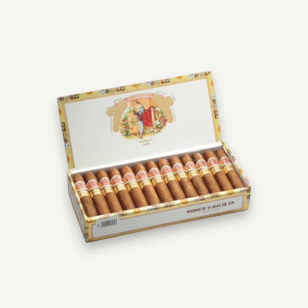 Arcadia Cigars Romeo y Julieta Petit Churchills box of 25 Cuban cigars. Medium strength Petit Robusto format.