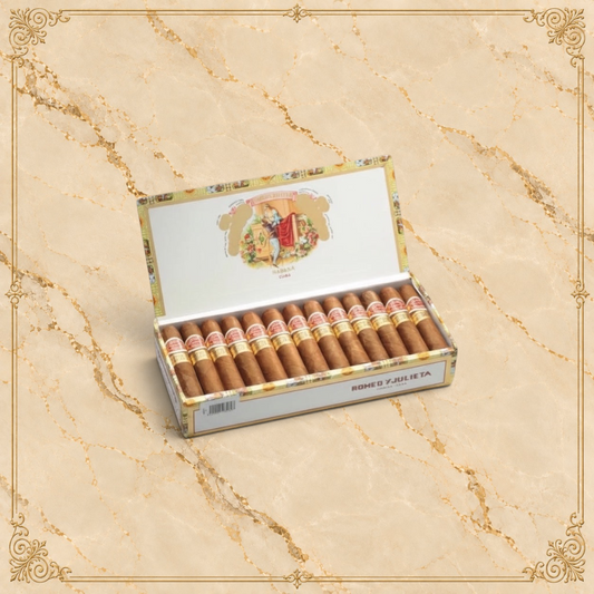 Arcadia Cigars Romeo y Julieta Petit Churchills box of 25 Cuban cigars. Medium strength Petit Robusto format.